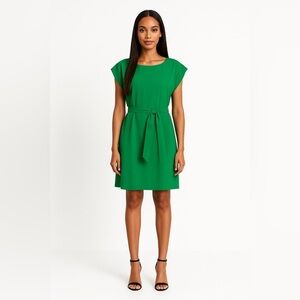 Eliza J. Trapeze Dress Green 2 Belt Pockets Office Wedding Holiday Christmas